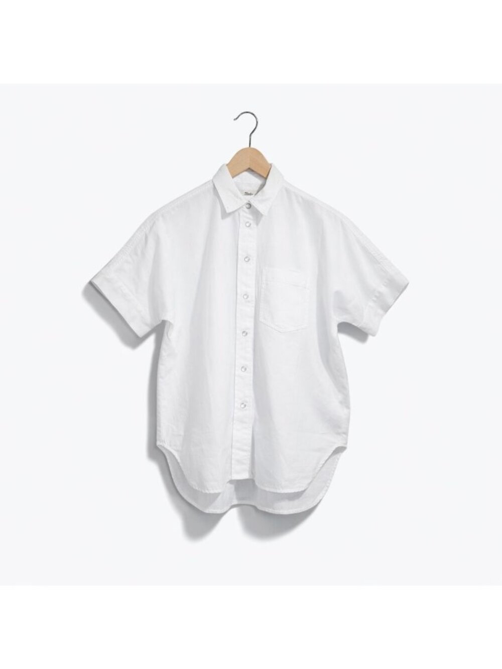 Madewell Denim Short Sleeve Shirt Womens XS White Oversized Pearl Snap